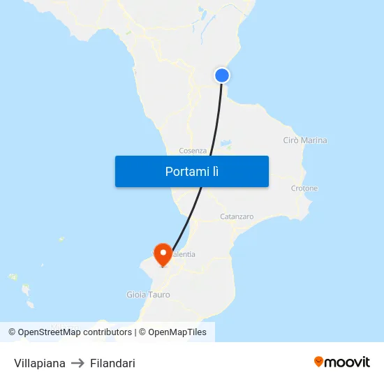 Villapiana to Filandari map