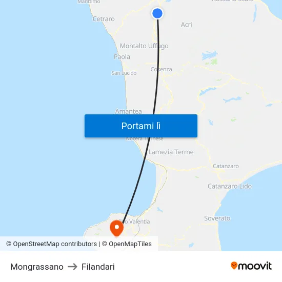 Mongrassano to Filandari map