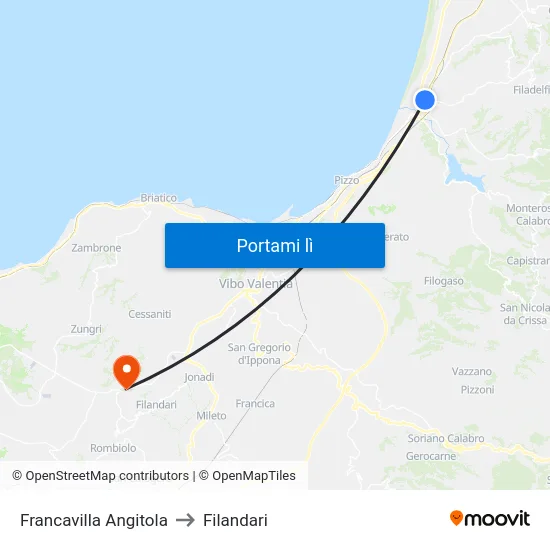 Francavilla Angitola to Filandari map