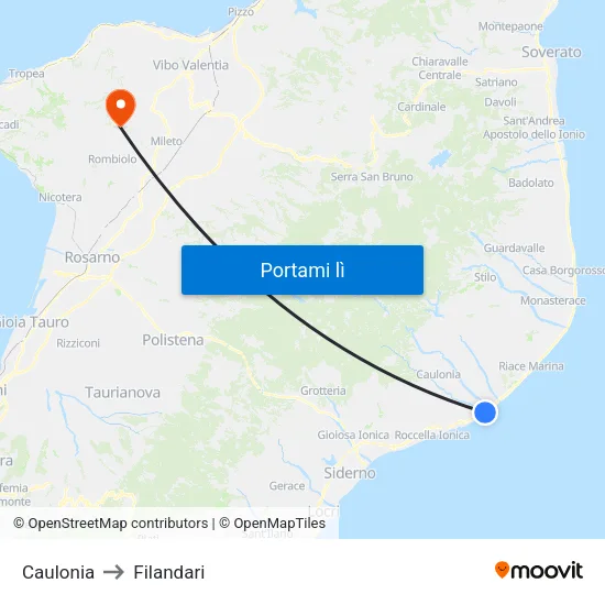 Caulonia to Filandari map