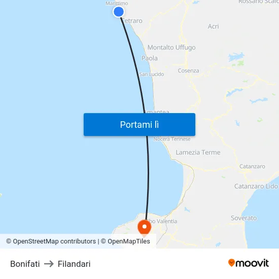 Bonifati to Filandari map