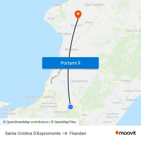 Santa Cristina D'Aspromonte to Filandari map