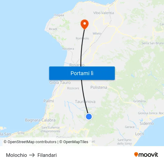 Molochio to Filandari map