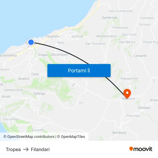 Tropea to Filandari map