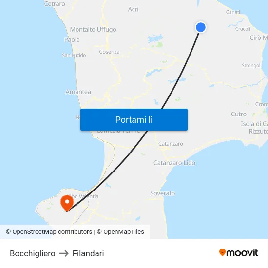 Bocchigliero to Filandari map