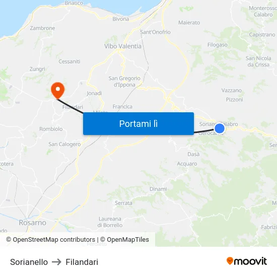 Sorianello to Filandari map