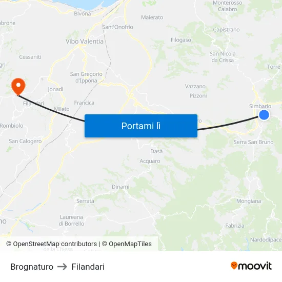 Brognaturo to Filandari map