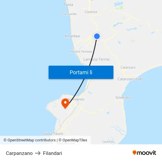 Carpanzano to Filandari map