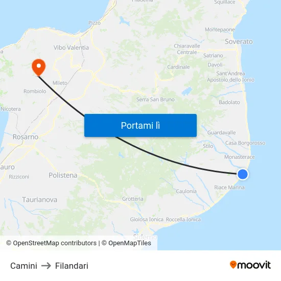 Camini to Filandari map