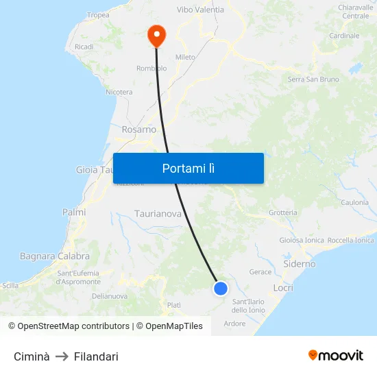Ciminà to Filandari map