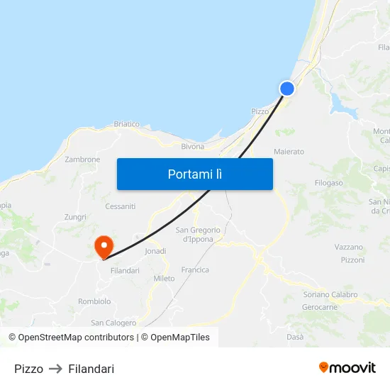 Pizzo to Filandari map