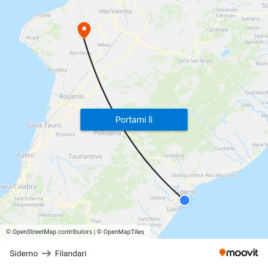Siderno to Filandari map