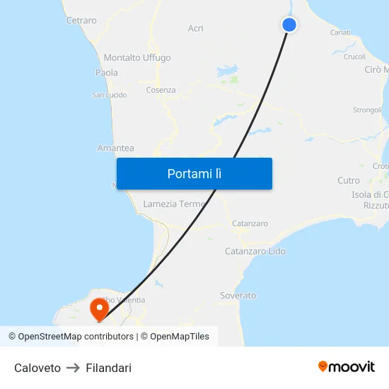 Caloveto to Filandari map