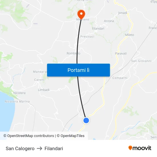 San Calogero to Filandari map