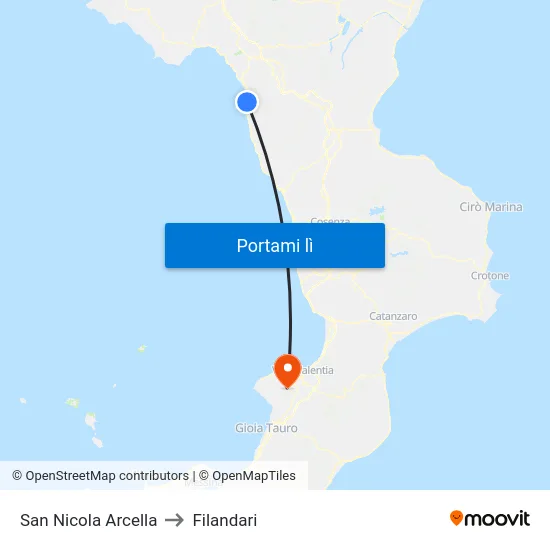 San Nicola Arcella to Filandari map