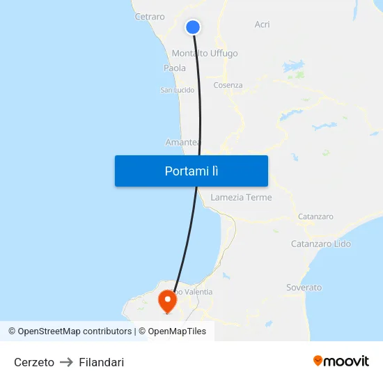 Cerzeto to Filandari map