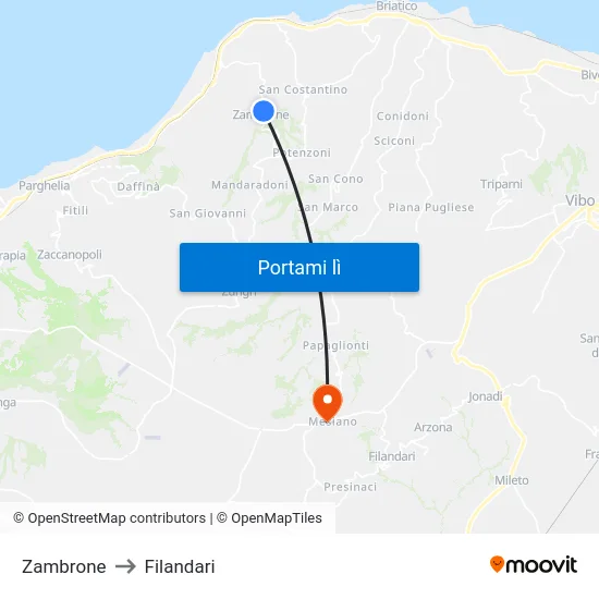 Zambrone to Filandari map
