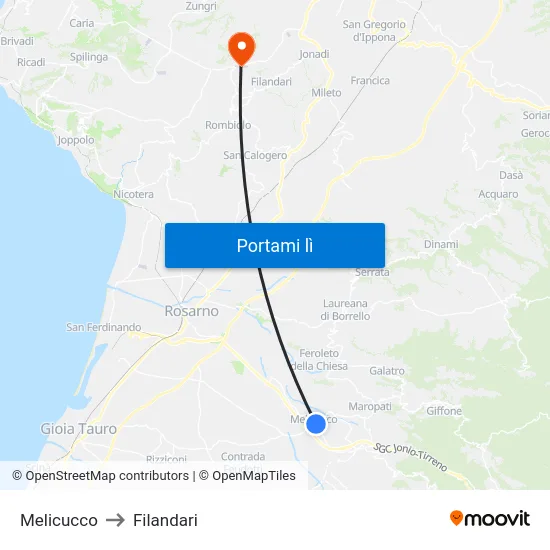 Melicucco to Filandari map