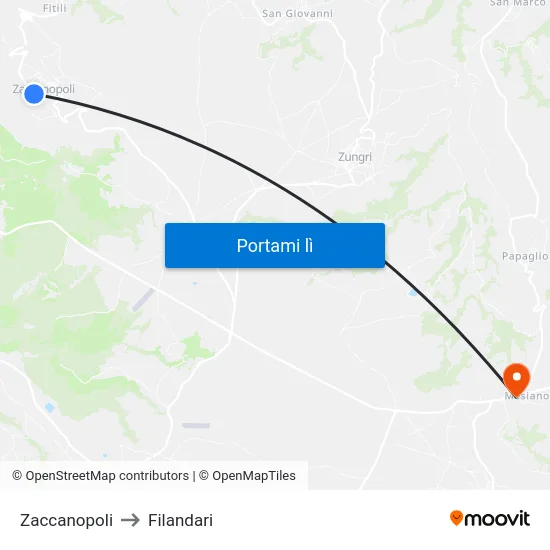 Zaccanopoli to Filandari map