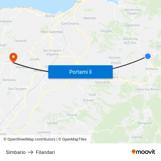 Simbario to Filandari map