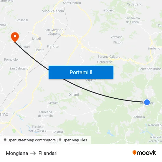 Mongiana to Filandari map