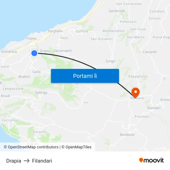 Drapia to Filandari map