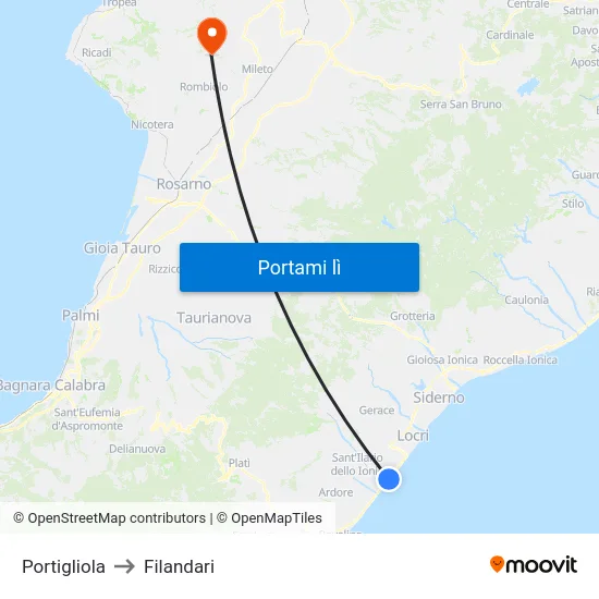 Portigliola to Filandari map