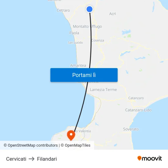 Cervicati to Filandari map