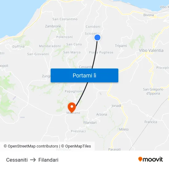 Cessaniti to Filandari map