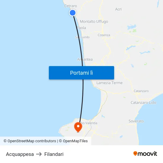 Acquappesa to Filandari map