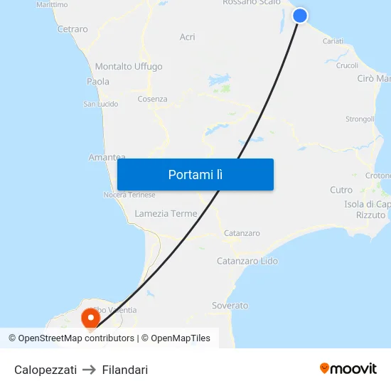 Calopezzati to Filandari map