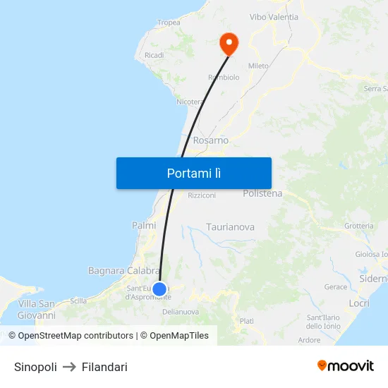 Sinopoli to Filandari map