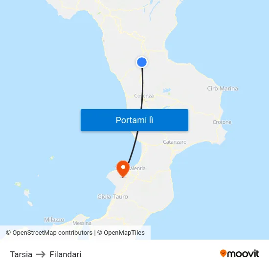 Tarsia to Filandari map