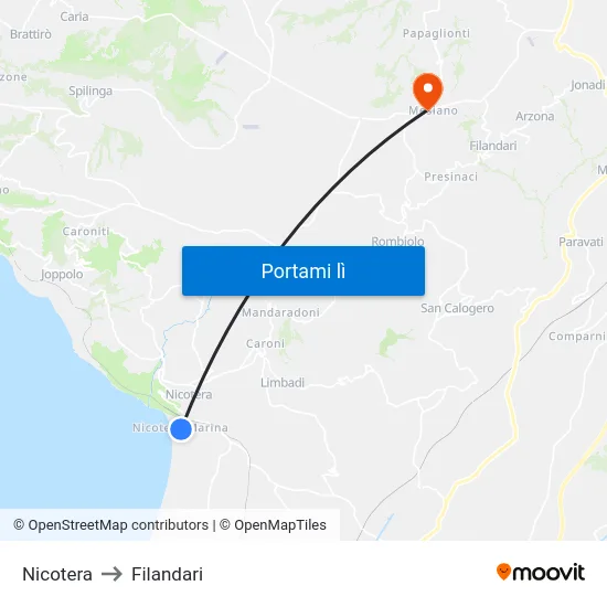 Nicotera to Filandari map