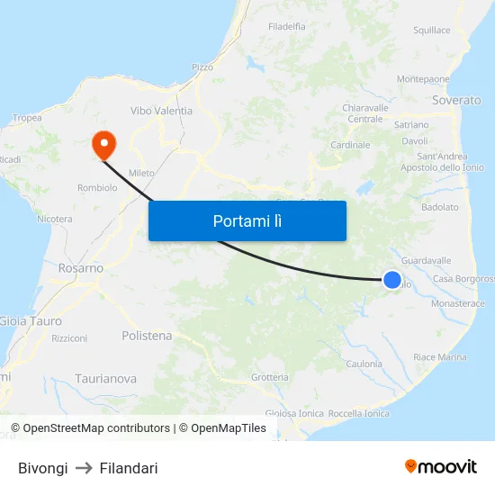 Bivongi to Filandari map
