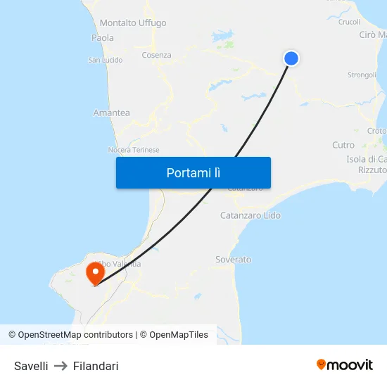 Savelli to Filandari map