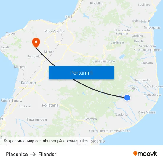 Placanica to Filandari map