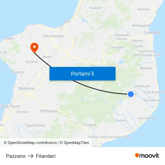 Pazzano to Filandari map