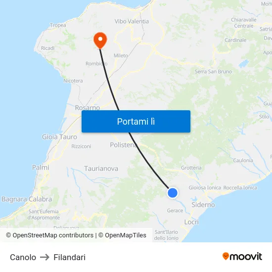 Canolo to Filandari map