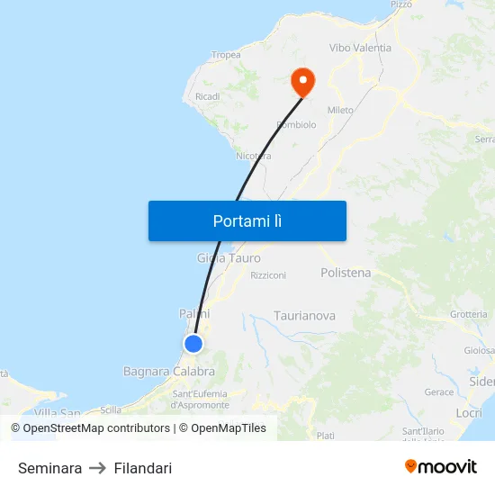 Seminara to Filandari map