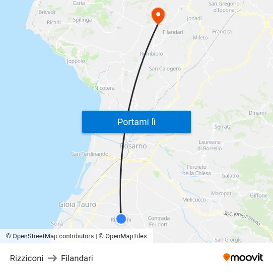 Rizziconi to Filandari map