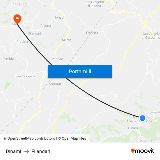Dinami to Filandari map