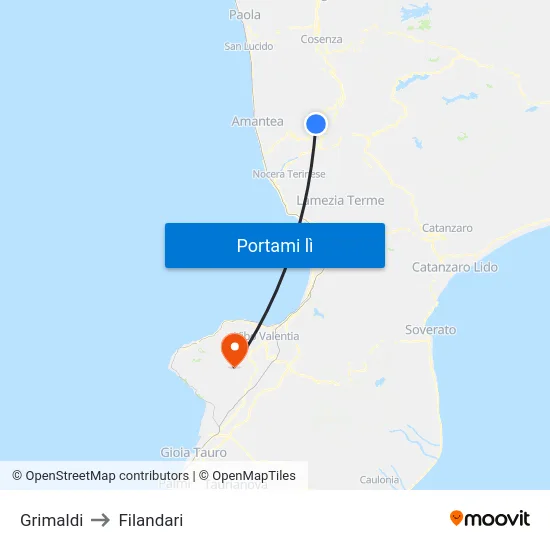 Grimaldi to Filandari map