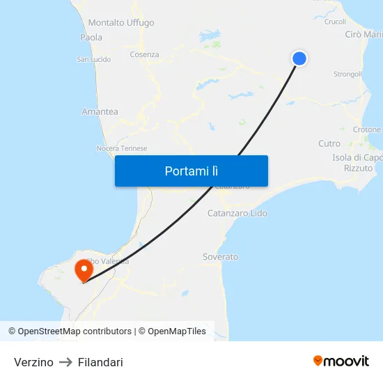Verzino to Filandari map