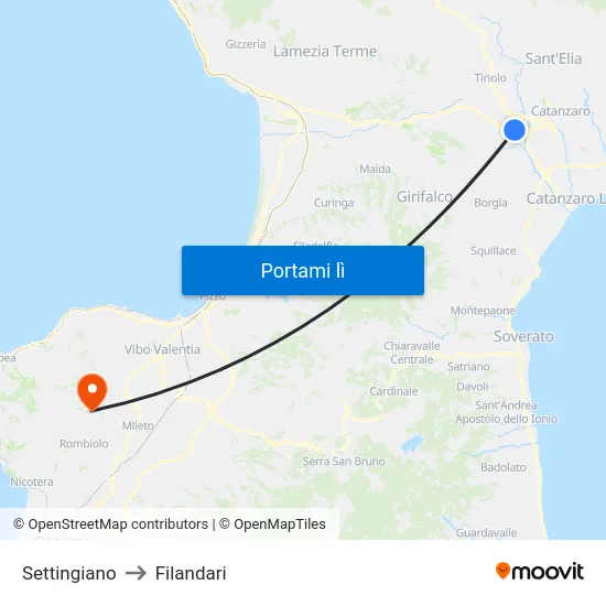Settingiano to Filandari map