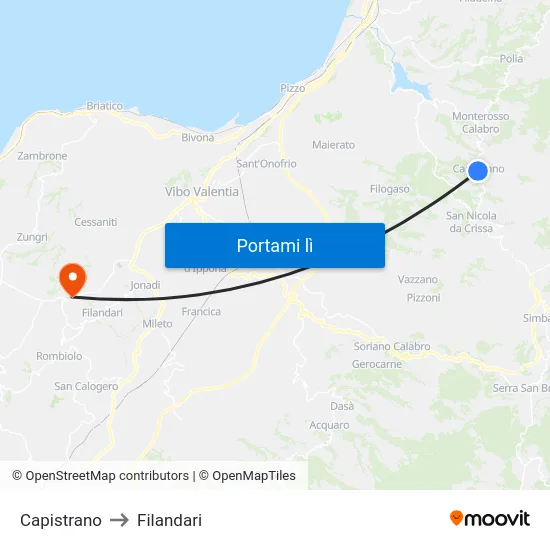 Capistrano to Filandari map