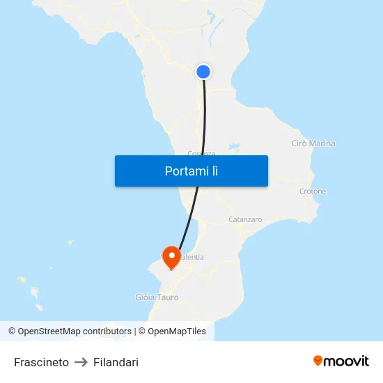 Frascineto to Filandari map