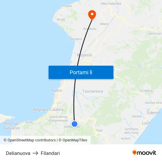 Delianuova to Filandari map