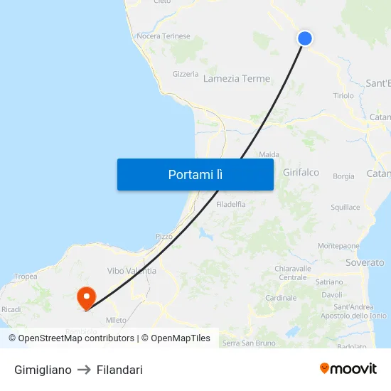 Gimigliano to Filandari map