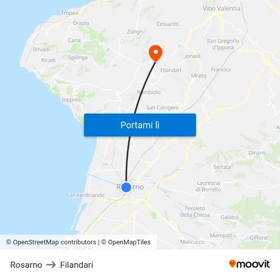 Rosarno to Filandari map